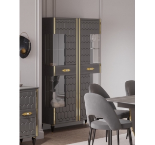 Гостиная Мария ГМР-03 Шкаф-витрина 2-х дверный Графит с золотом