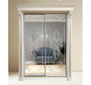 Шкаф-купе Классик 2-х дверный Орнамент 2 зеркала 1730мм Слоновая кость