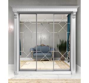 Шкаф-купе Классик 3-х дверный Геометрия 3 зеркала 2830 мм Белый