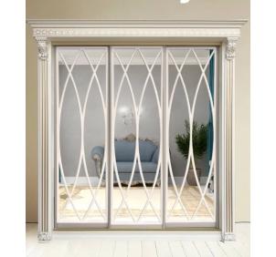 Шкаф-купе Классик 3-х дверный Овал 3 зеркала 2380 мм Слоновая кость