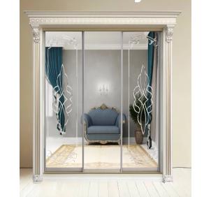Шкаф-купе Классик 3-х дверный Орнамент 3 зеркала 2380 мм Слоновая кость