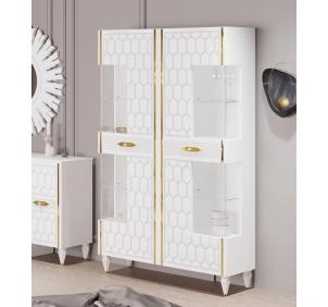 Гостиная Мария ГМР-03 Шкаф-витрина 2-х дверный Белый с золотом