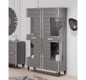 Гостиная Мария ГМР-03 Шкаф-витрина 2-х дверный Графит с серебром