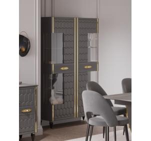 Гостиная Мария ГМР-03 Шкаф-витрина 2-х дверный Графит с золотом