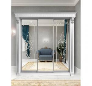 Шкаф-купе Классик 3-х дверный Орнамент 3 зеркала 2380 мм Белый