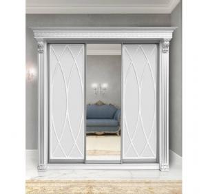 Шкаф-купе Классик 3-х дверный Овал 1 зеркало 2380 мм Белый