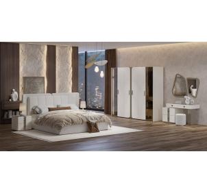 Спальня "Леонардо" (Кровать 1,8 с малым и большим изголовьем; 2 тумбы; Туалетный стол с зеркалом и пуфом; Шкаф 6 дверный)