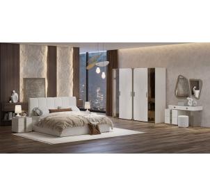 Спальня "Леонардо" (Кровать 1,8 с малым изголовьем; 2 тумбы; Туалетный стол с зеркалом и пуфом; Шкаф 6 дверный)