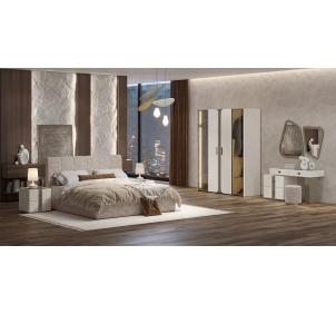 Спальня "Леонардо" (Кровать 1,6 с малым изголовьем; 2 тумбы; Туалетный стол с зеркалом и пуфом; Шкаф 4 дверный)