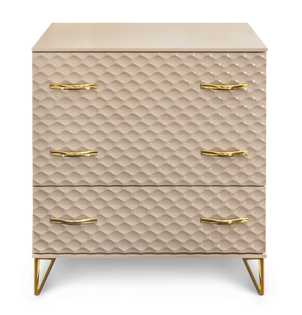 Комод 3 ящика из комплекта спальни Лара Белый глянец/корпус бежевый