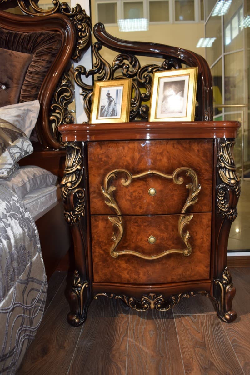 Тумбочка прикроватная из комплекта спальни "Джоконда Люкс" Корень дуба глянец