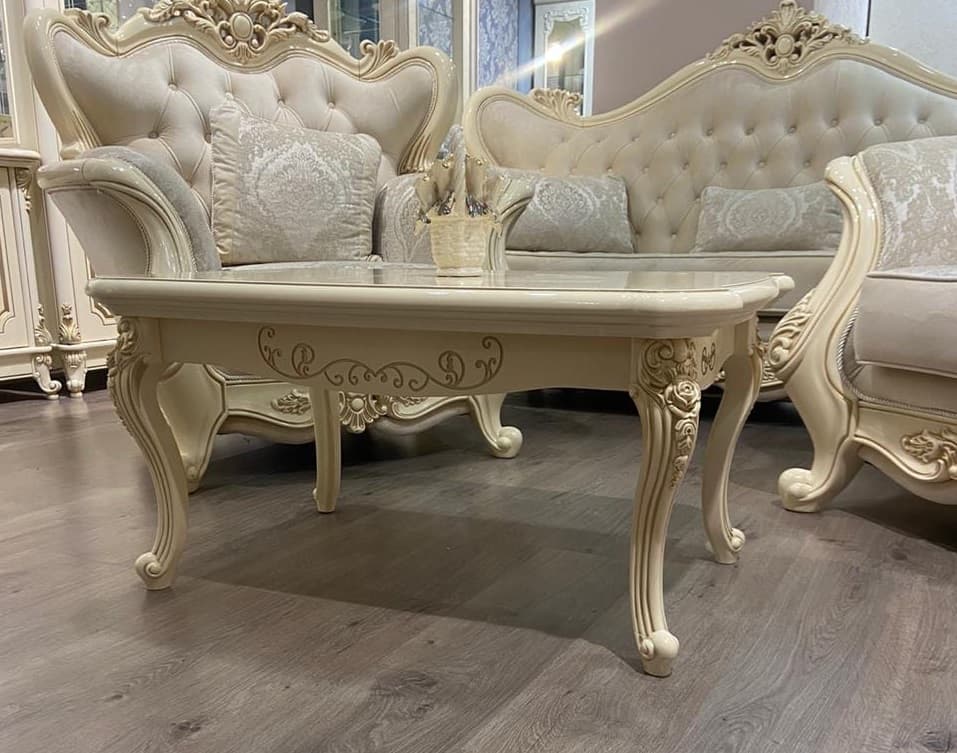 Стол журнальный из набора для гостиной "Джоконда", прямоугольный, крем глянец