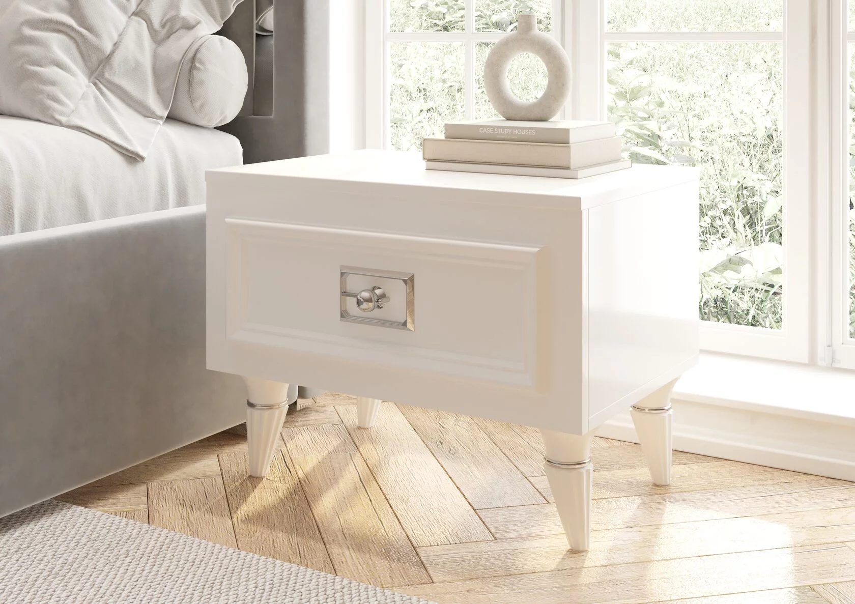 Тумба прикроватная "Виктория" Белый/серебро