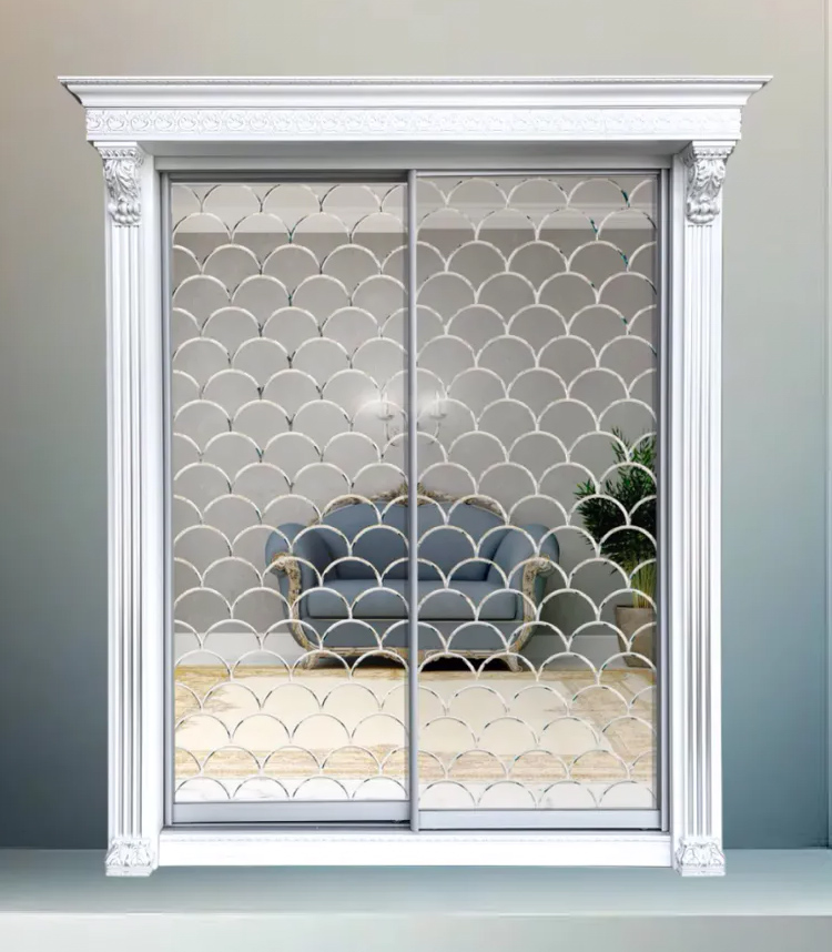 Шкаф-купе Классик 2-х дверный Чешуя 2 зеркала 2030мм Белый