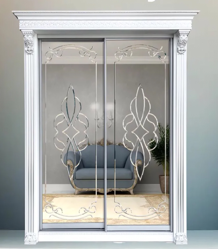 Шкаф-купе Классик 2-х дверный Орнамент 2 зеркала 2030мм Белый