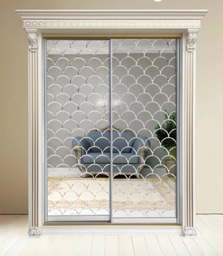 Шкаф-купе Классик 2-х дверный Чешуя 2 зеркала 2030мм Слоновая кость