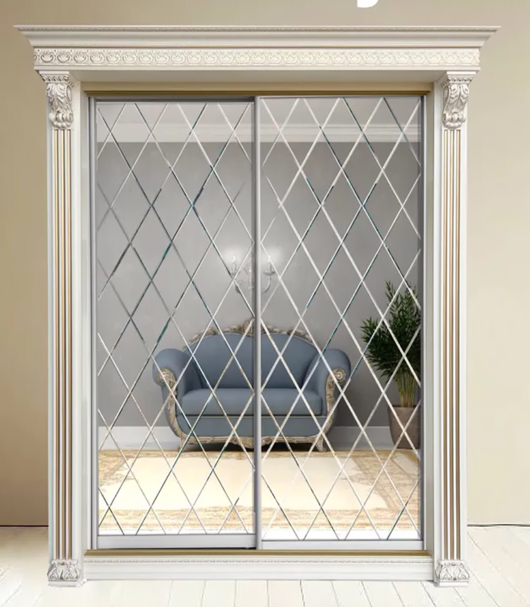 Шкаф-купе Классик 2-х дверный Ромб 2 зеркала 2030мм Слоновая кость