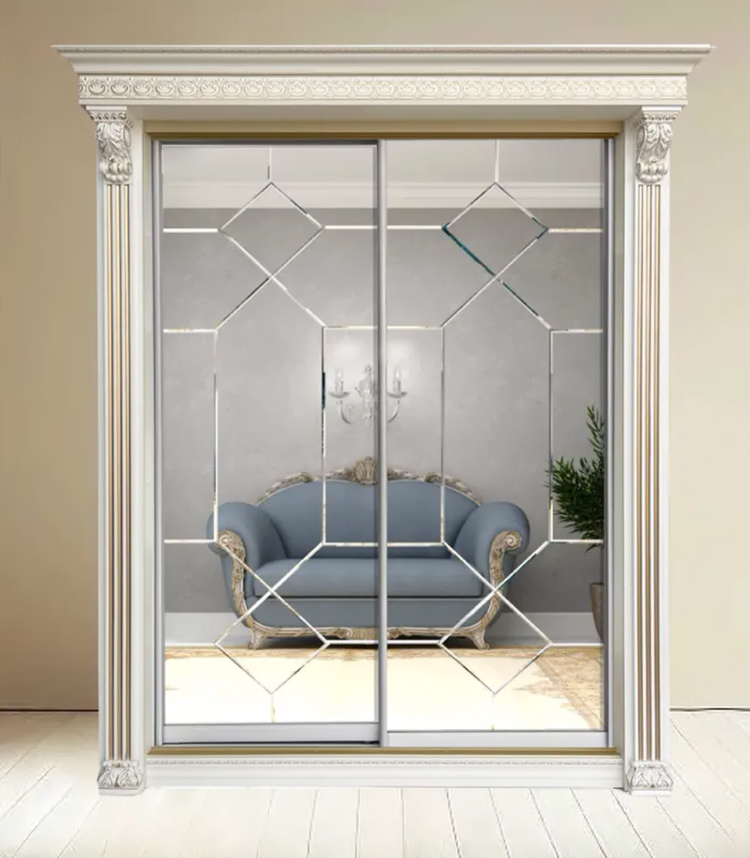 Шкаф-купе Классик 2-х дверный Геометрия 2 зеркала 2030мм Слоновая кость