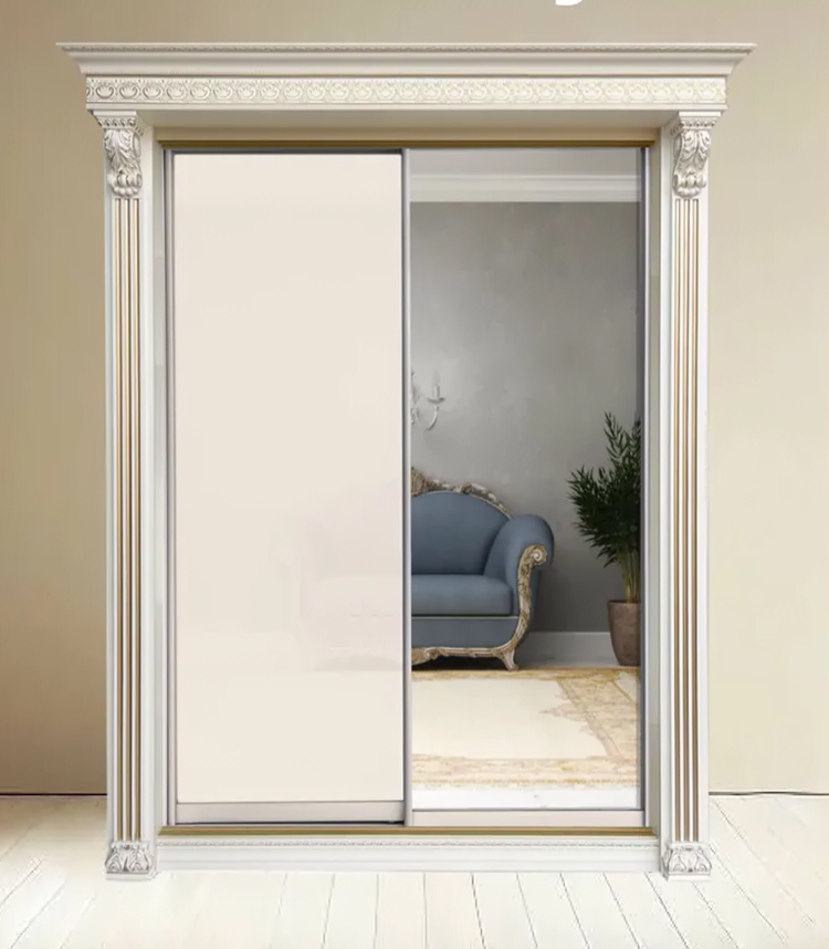 Шкаф-купе Классик 2-х дверный Лакобель 1 зеркало 1430мм Слоновая кость