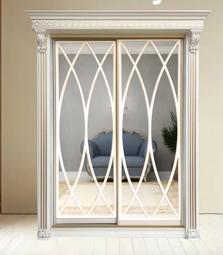 Шкаф-купе Классик 2-х дверный Овал 2 зеркала 1430мм Слоновая кость