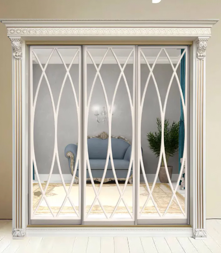 Шкаф-купе Классик 3-х дверный Овал 3 зеркала 2380 мм Слоновая кость