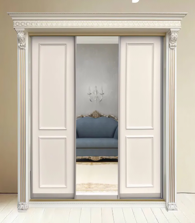 Шкаф-купе Классик 3-х дверный 2 рамки 1 зеркало 2380 мм Слоновая кость