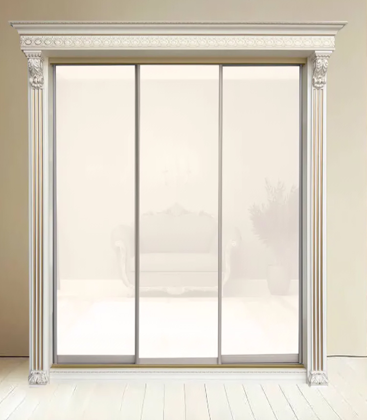 Шкаф-купе Классик 3-х дверный Лакобель глухой 2380 мм Слоновая кость