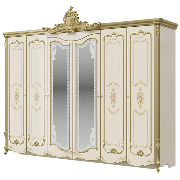 СШ 02 Шейх шкаф 6-и дверный Слоновая кость/Золото
