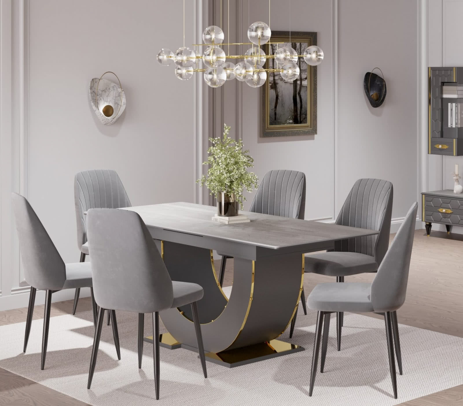 Гостиная Мария ГМР-09 Стол раскладной Графит с серебром