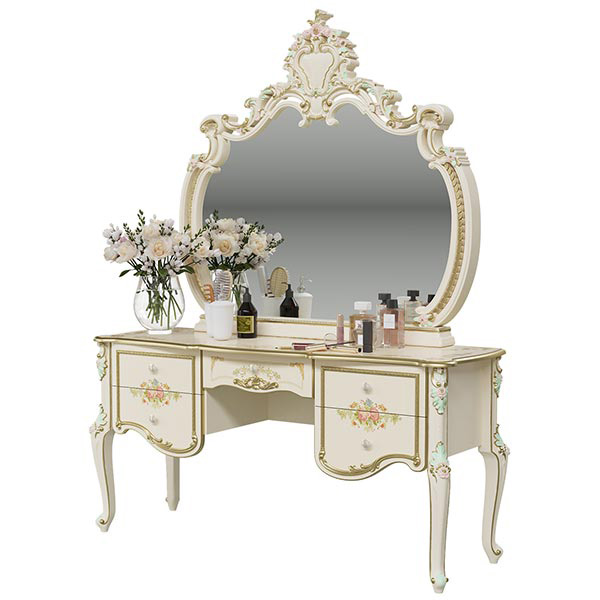 Шейх стол туалетный с зеркалом и пуфом СШ-05/06/07 Слоновая кость