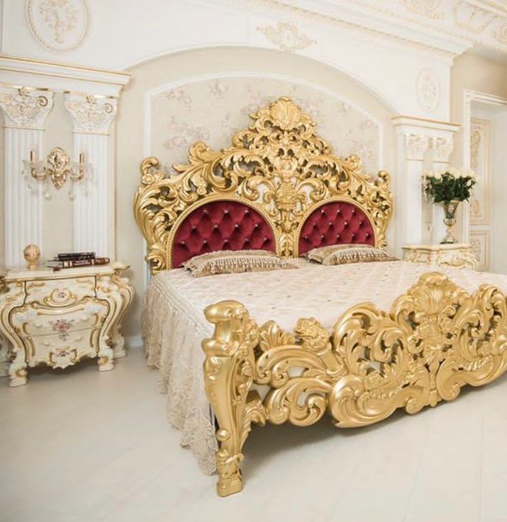 СБ-02 Кровать 180x200 Барокко Люкс слоновая кость Золото (каркас)