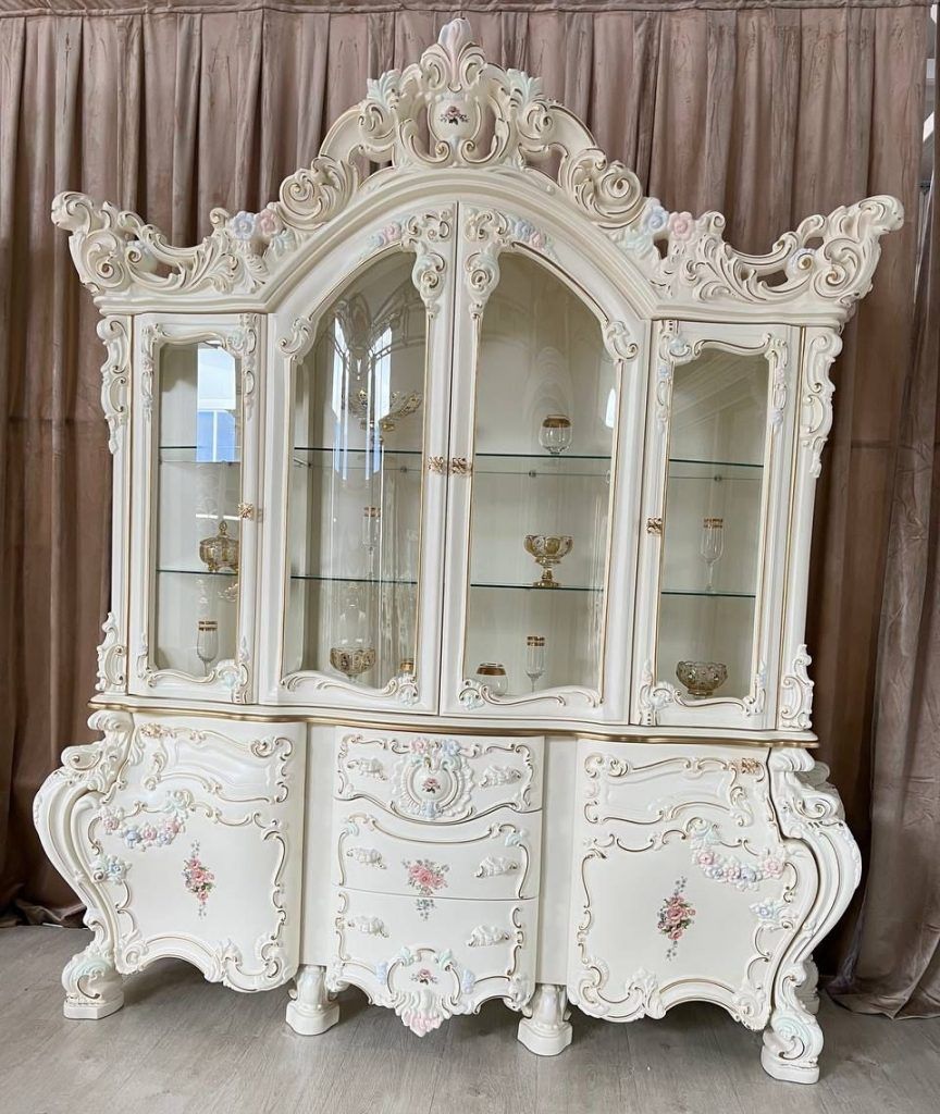 ГБ-04 Шкаф 4 дв ВИТРИНА БАРОККО ЛЮКС Слоновая кость