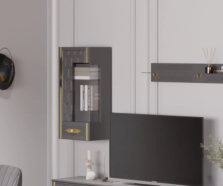 Гостиная Мария ГМР-05 Шкаф навесной Графит с серебром