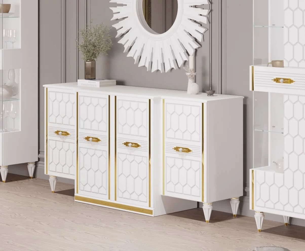 Гостиная Мария ГМР-07 Комод Белый с золотом