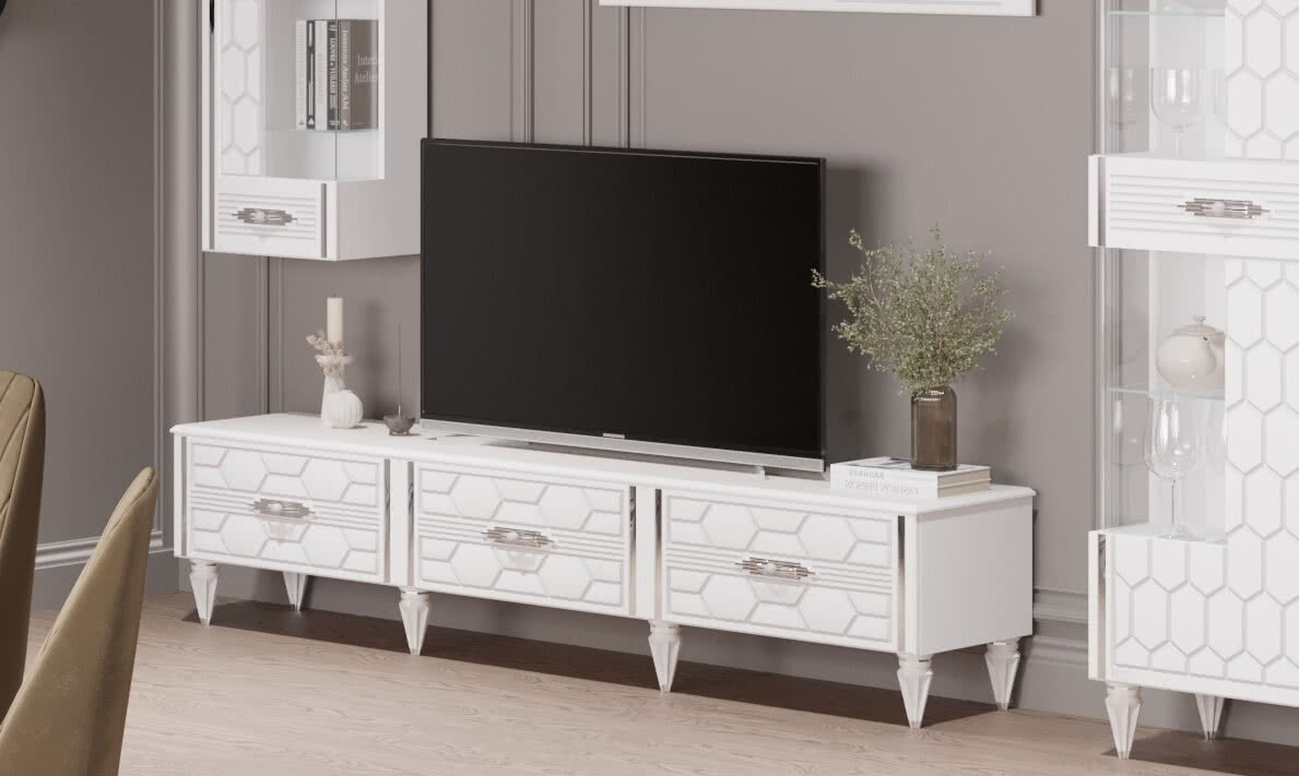 Гостиная Мария ГМР-04 Тумба для ТВ Белый с золотом