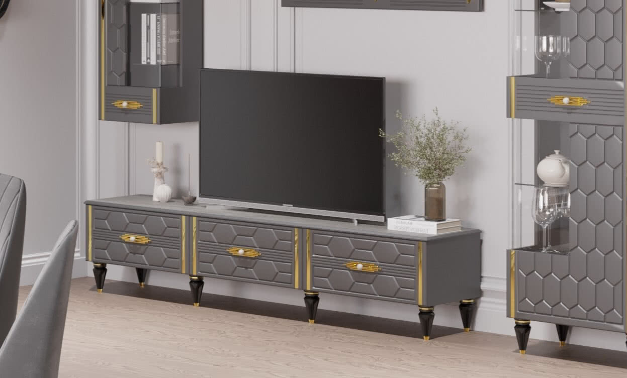 Гостиная Мария ГМР-04 Тумба для ТВ Графит с серебром