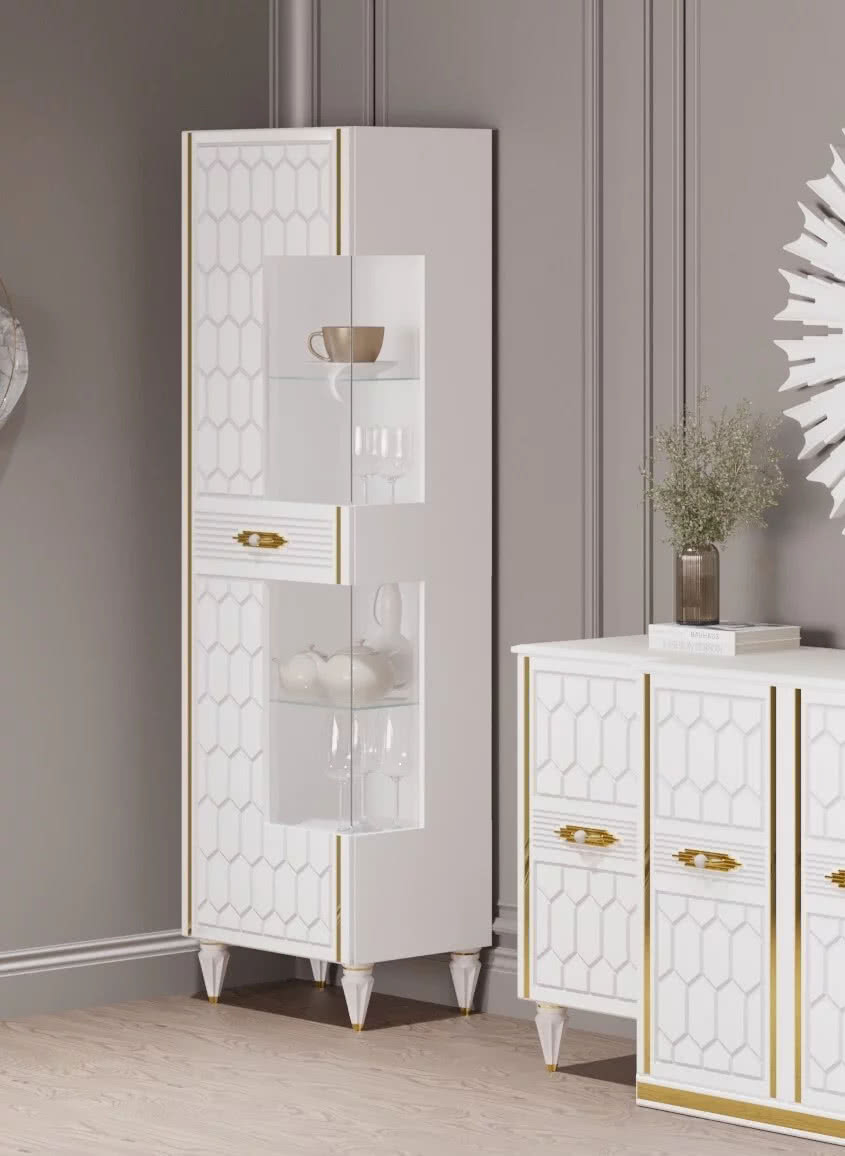 Гостиная Мария ГМР-01 Шкаф-витрина 1-но дверный Белый с золотом
