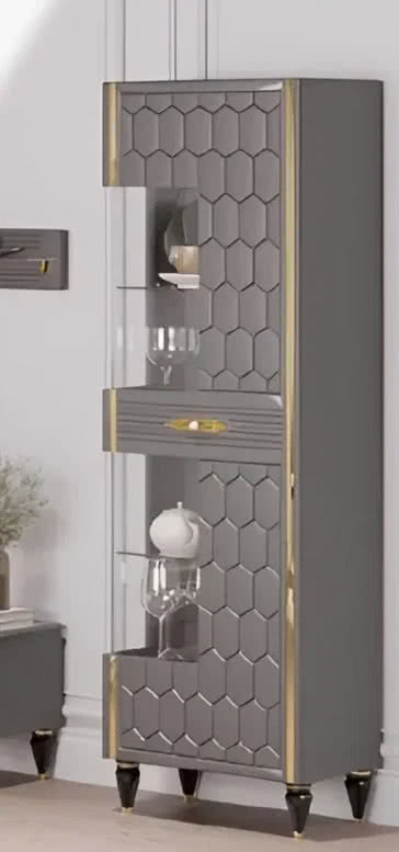 Гостиная Мария ГМР-01 Шкаф-витрина 1-но дверный Графит с золотом