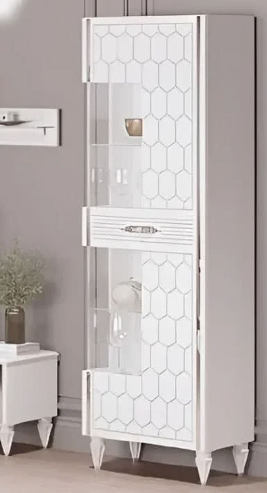 Гостиная Мария ГМР-01 Шкаф-витрина 1-но дверный Белый с серебром