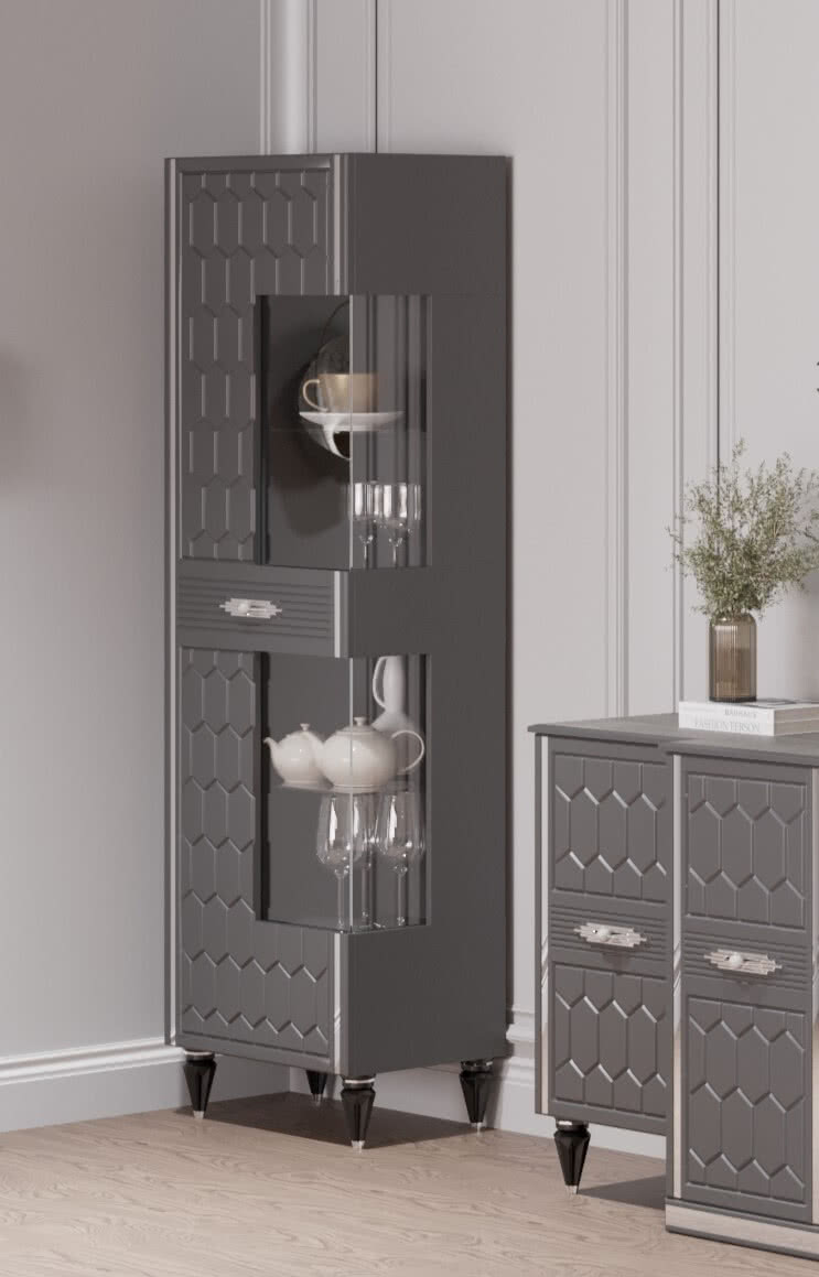 Гостиная Мария ГМР-01 Шкаф-витрина 1-но дверный Графит с серебром