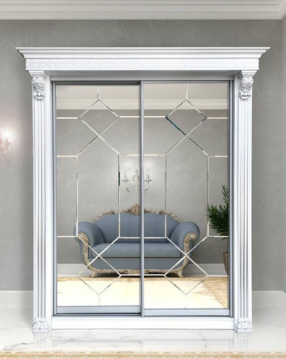 Шкаф-купе Классик 2-х дверный Геометрия 2 зеркала 1430мм Белый