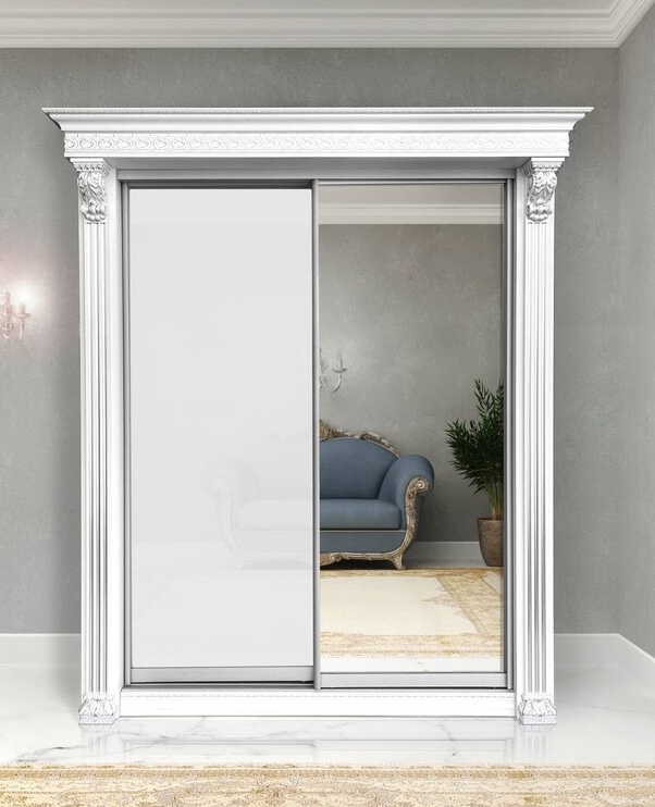 Шкаф-купе Классик 2-х дверный Лакобель 1 зеркало 1430мм Белый