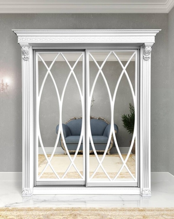 Шкаф-купе Классик 2-х дверный Овал 2 зеркала 1430мм Белый