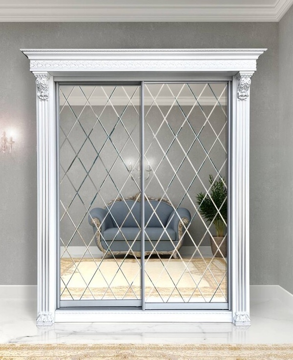 Шкаф-купе Классик 2-х дверный Ромб 2 зеркала 1430мм Белый