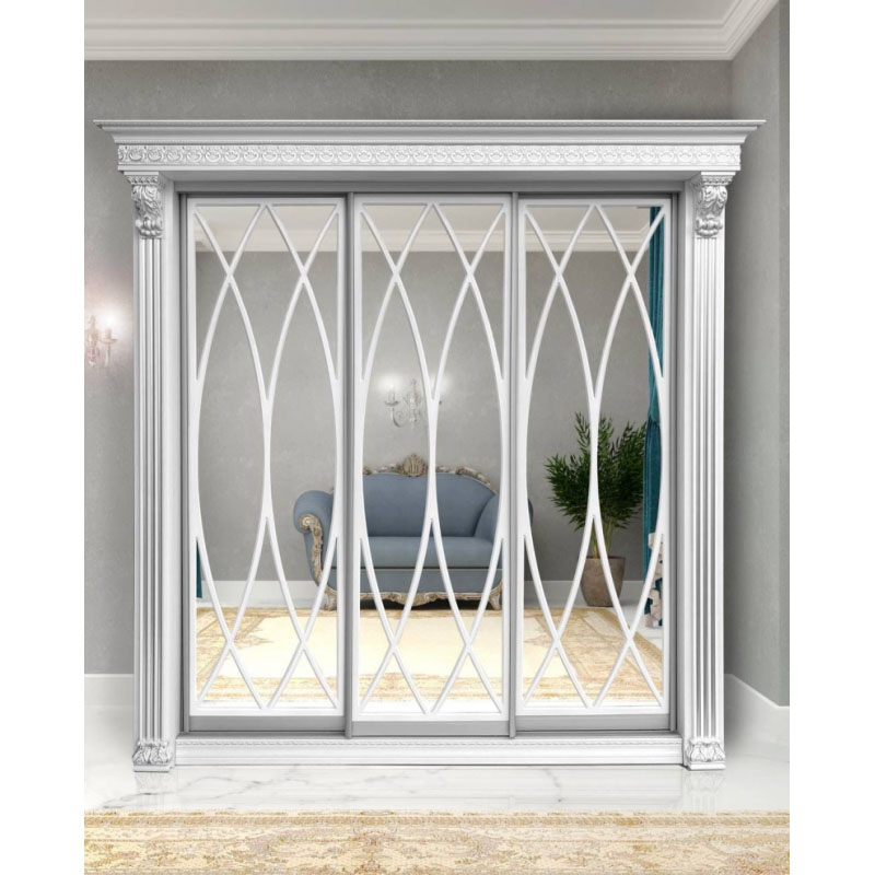 Шкаф-купе Классик 3-х дверный Овал 3 зеркала 2380 мм Белый