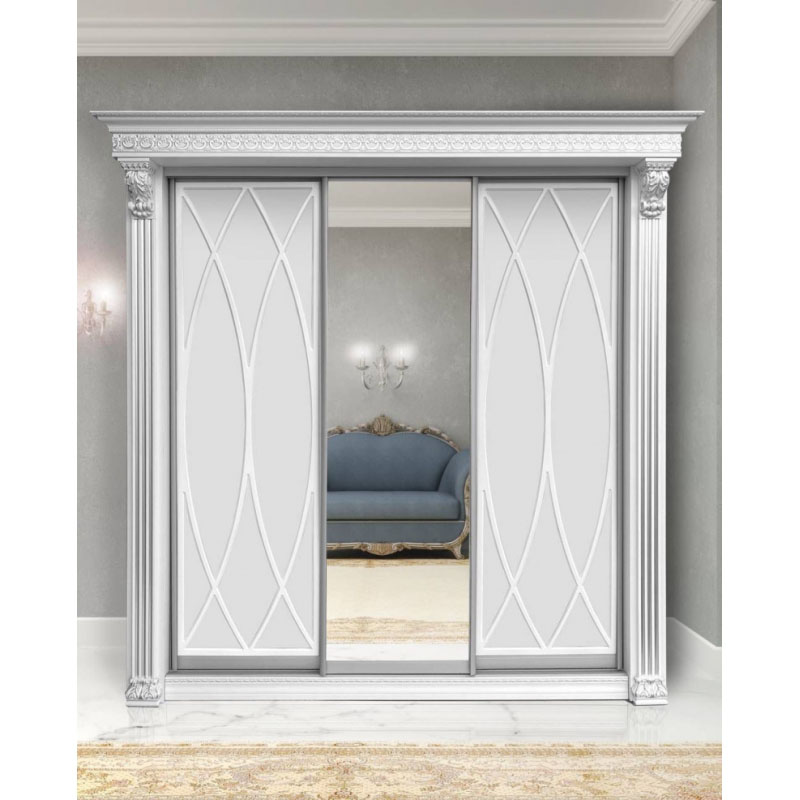 Шкаф-купе Классик 3-х дверный Овал 1 зеркало 2380 мм Белый