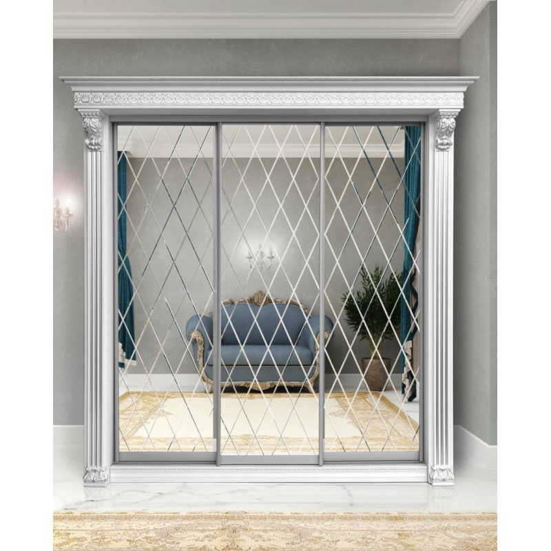 Шкаф-купе Классик 3-х дверный Ромб 3 зеркала 2380 мм Белый