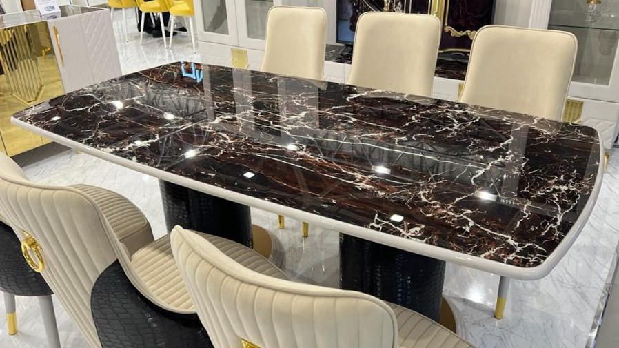 Стол (столешница закаленное стекло под мрамор) гостиная "Севиль"