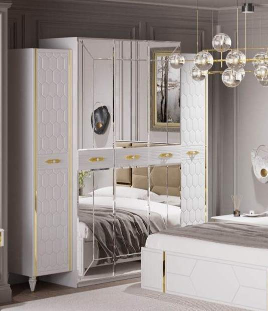 Шкаф 5-дверный (бел.-зол.) спальня "Мария"