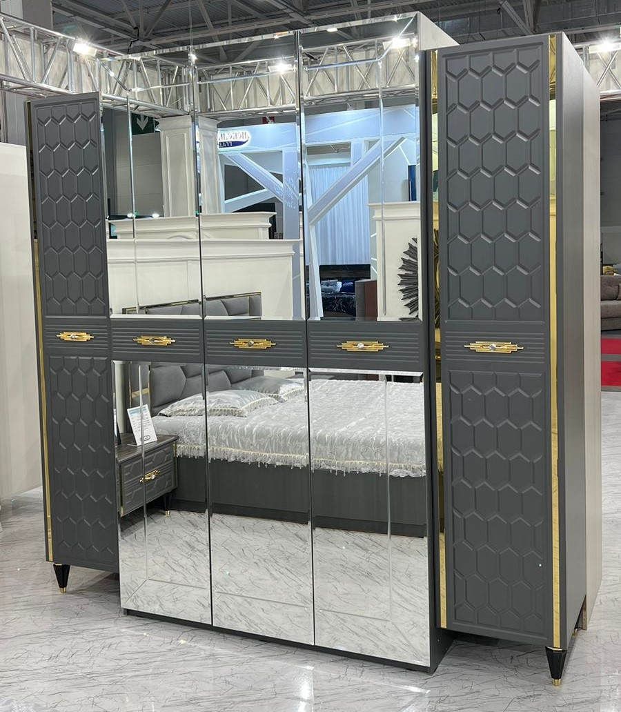 Шкаф 5-дверный (сер.-зол.) спальня "Мария"